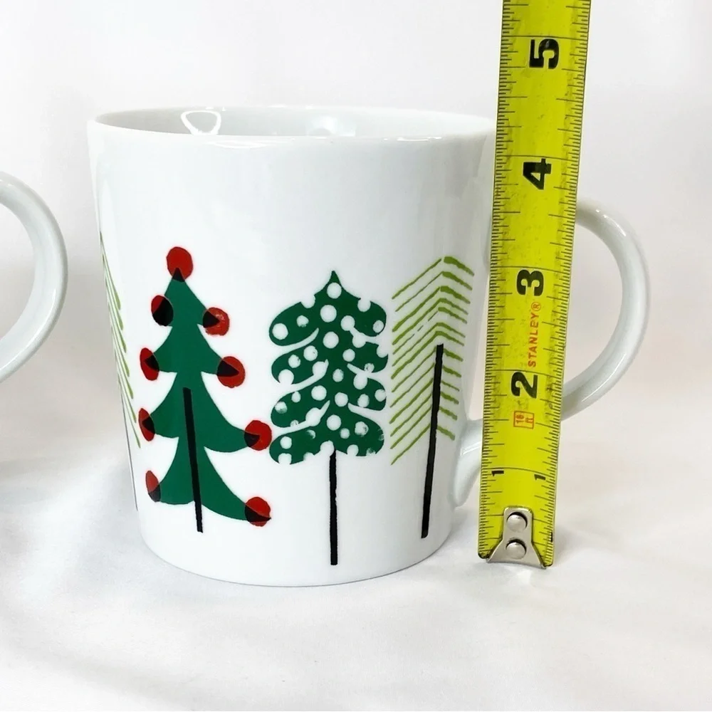 Set of 2 Crate & Barrel “Jingle Mug” Yule Christmas Trees by Julia Rothman NWT